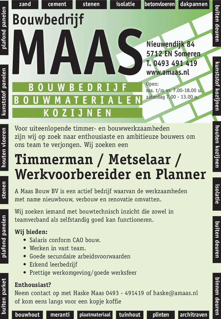 Advertentie timmerman juli 2022